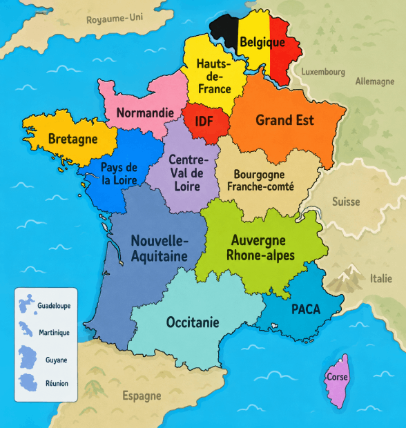 Carte du jeu : France et Belgique